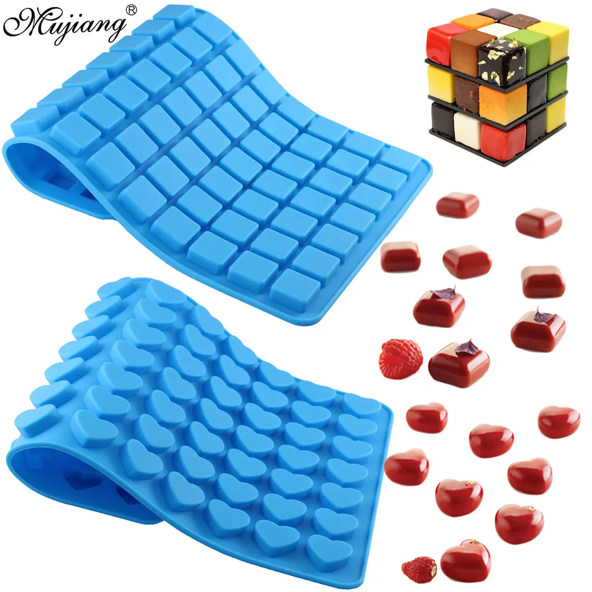 77 Cavity Square 70 Heart Silicone Mold Cake Decorating Ice Tray Jelly Chocolate Hard Candy Gummy Mold DIY Dessert Baking Moulds