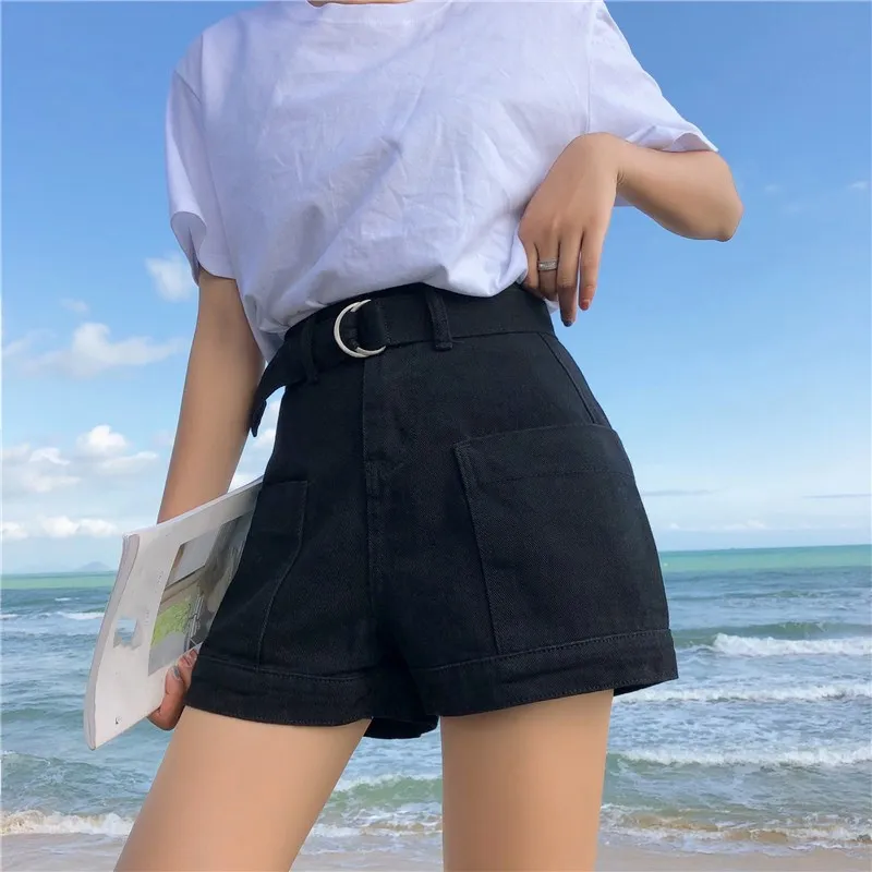 Новинка 2019 женские черные белые и синие джинсовые шорты одноцветные уличные с