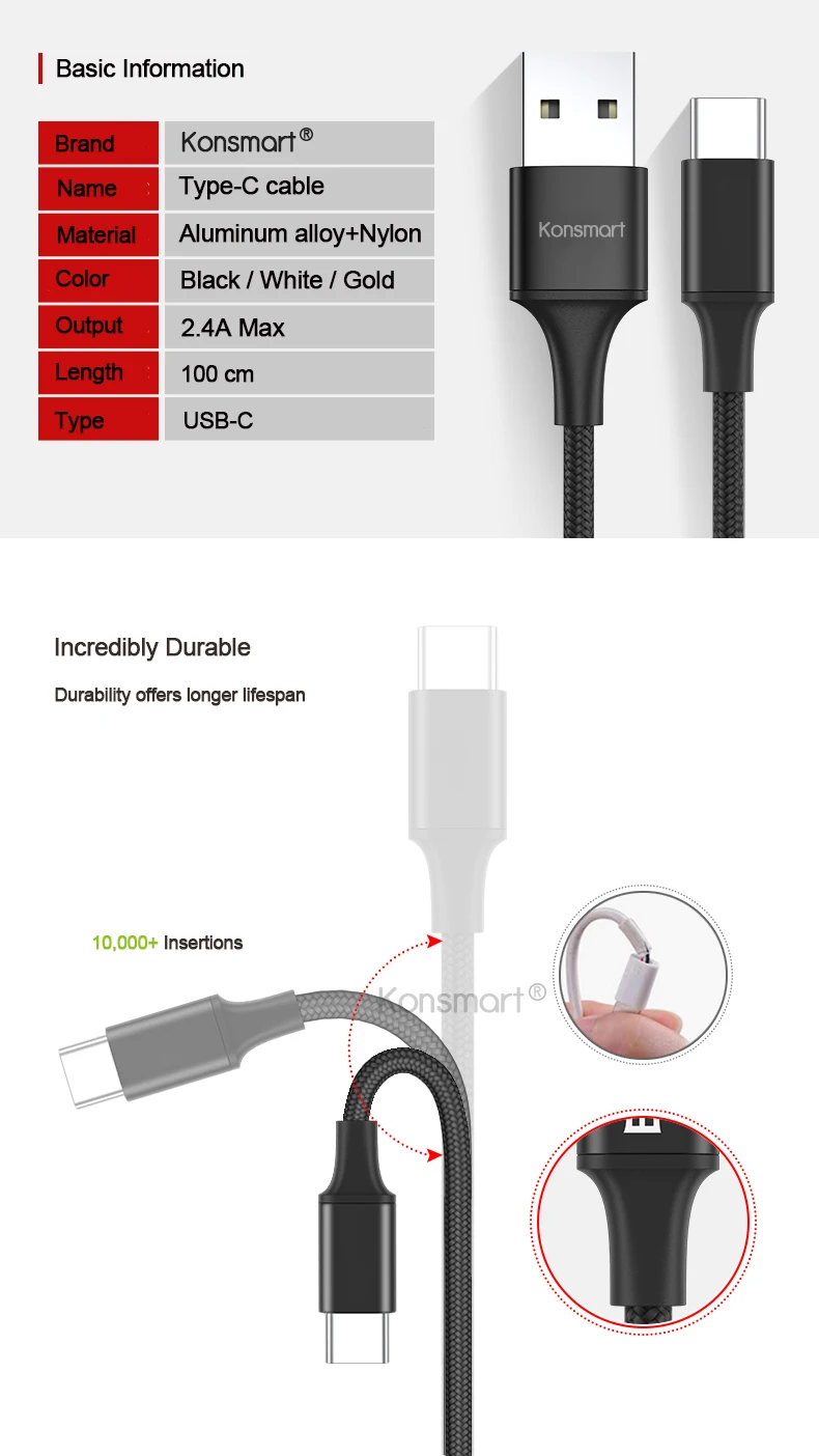 Нейлоновый USB кабель для передачи данных типа C для samsung Galaxy Note9 S9 S8 Xiaomi Mi8 huawei P20 zte мобильный телефон 2.4A Быстрая зарядка шнур питания