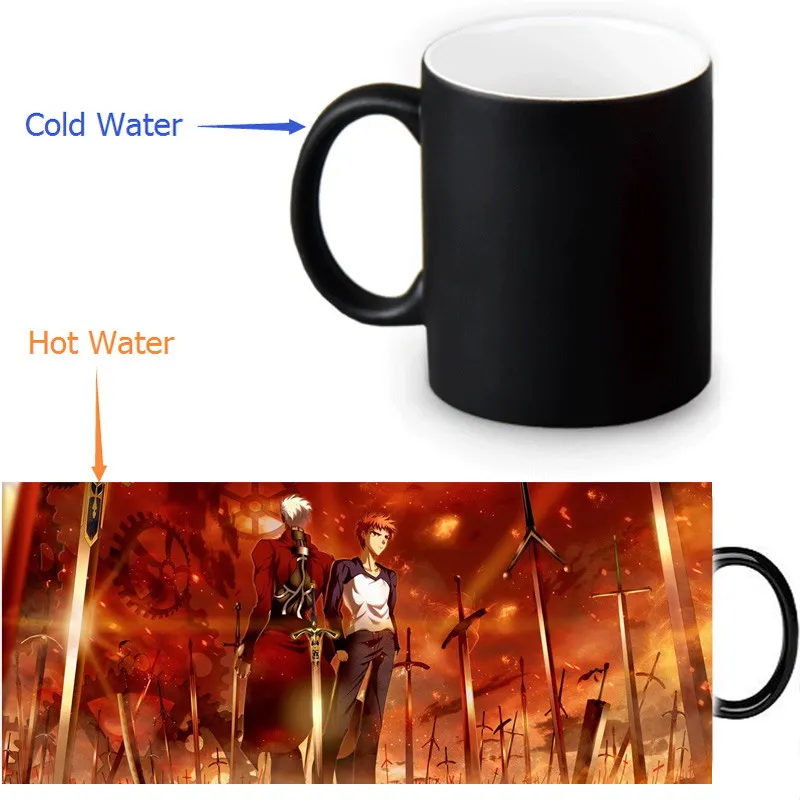Керамическая чашка Fate Stay night 2017 Custom 12oz для кофе, чая и молока, чувствительная к теплу, меняющая цвет, черная.