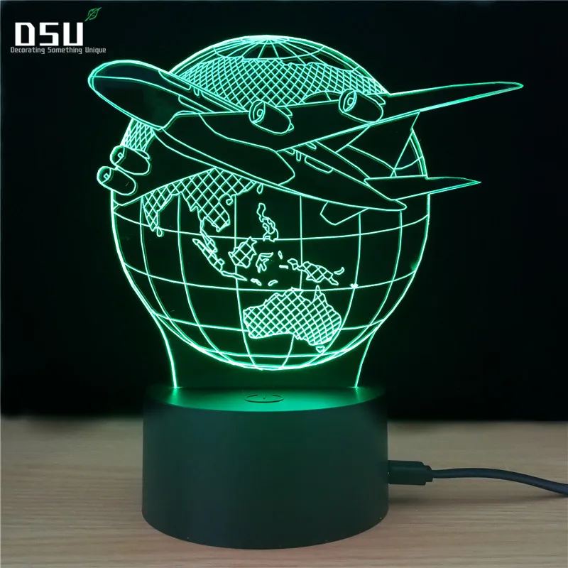 Fly мировая земля Глобус самолет 3D светодиодный светильник Искусство Скульптура
