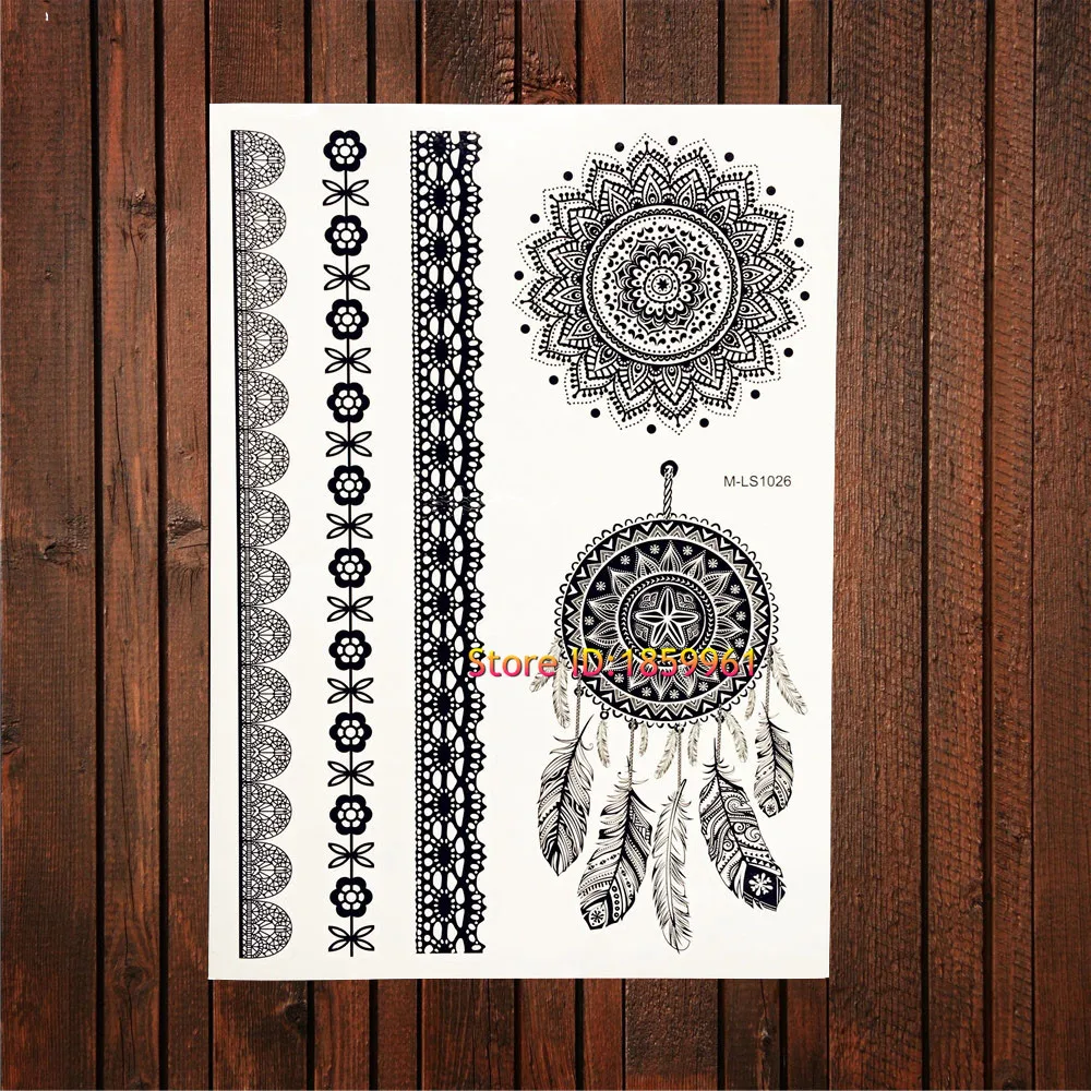 1 шт. черная сетка из хны с узором временная татуировка женский боди-арт цветок