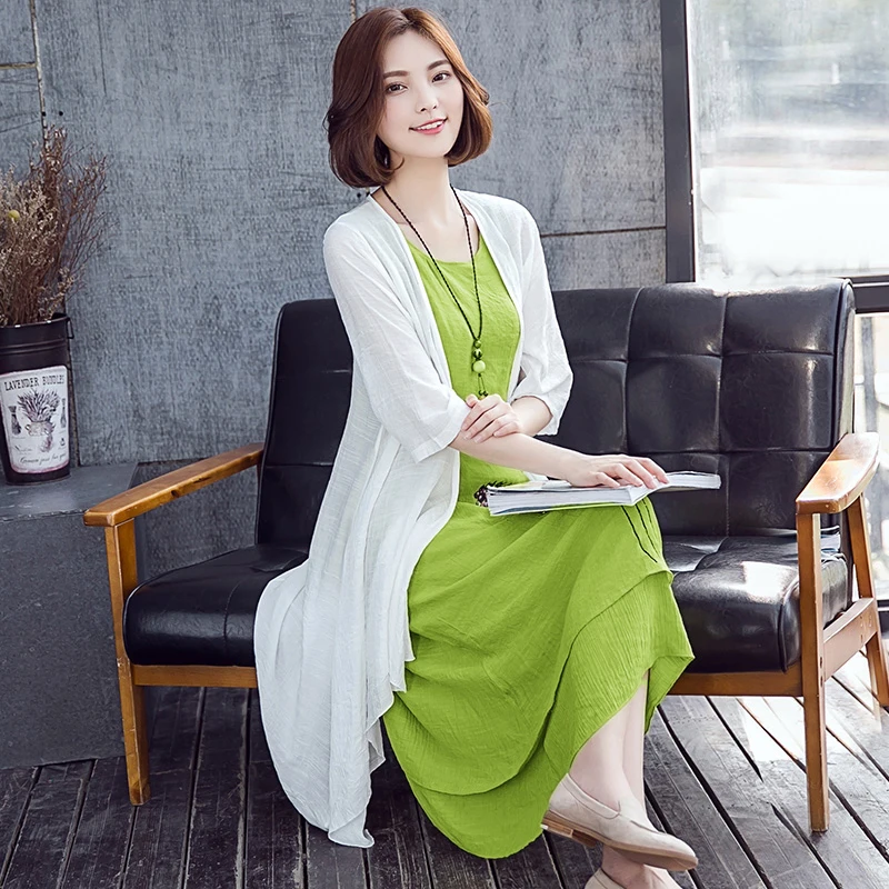 Женское кимоно из мягкого хлопка и льна комплект двух предметов с коротким