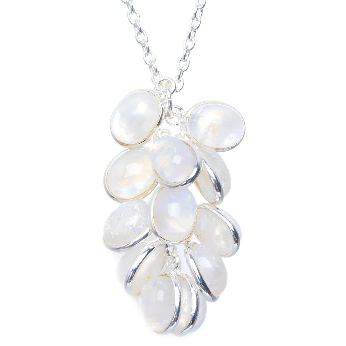 Натуральный Радужный Лунный Камень 925 пробы Серебряное ожерелье 17 25