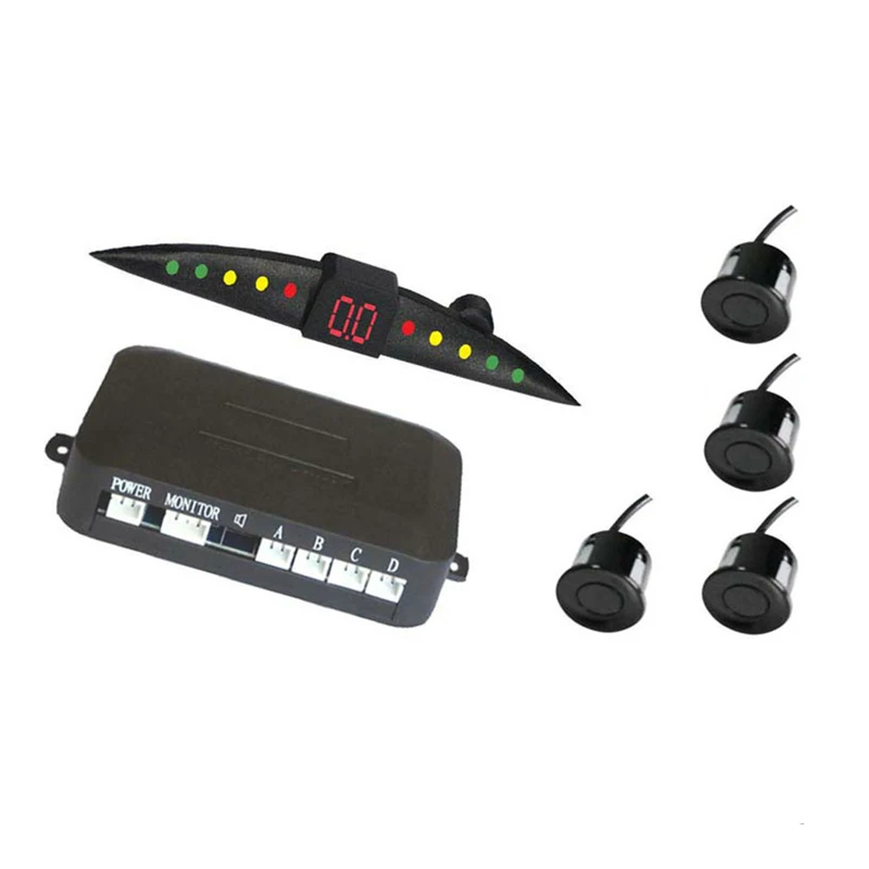 

4 Sensors Car LED Display 4 Parking Sensor Reverse Backup Buzzer Radar Alarm System Sound Black Sensor X Y 60 degrees PZ301