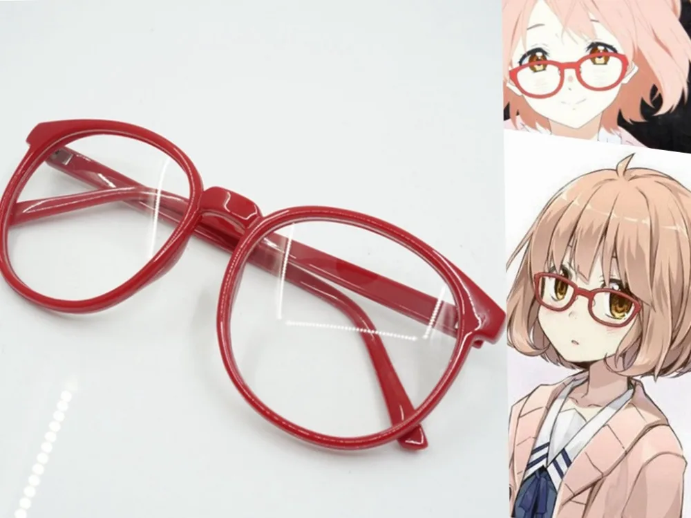 

Hot anime Kyokai no kanata red round frame glasses Kuriyama Mirai cosplay red frame lovely kawaii big round frame glasses CS55