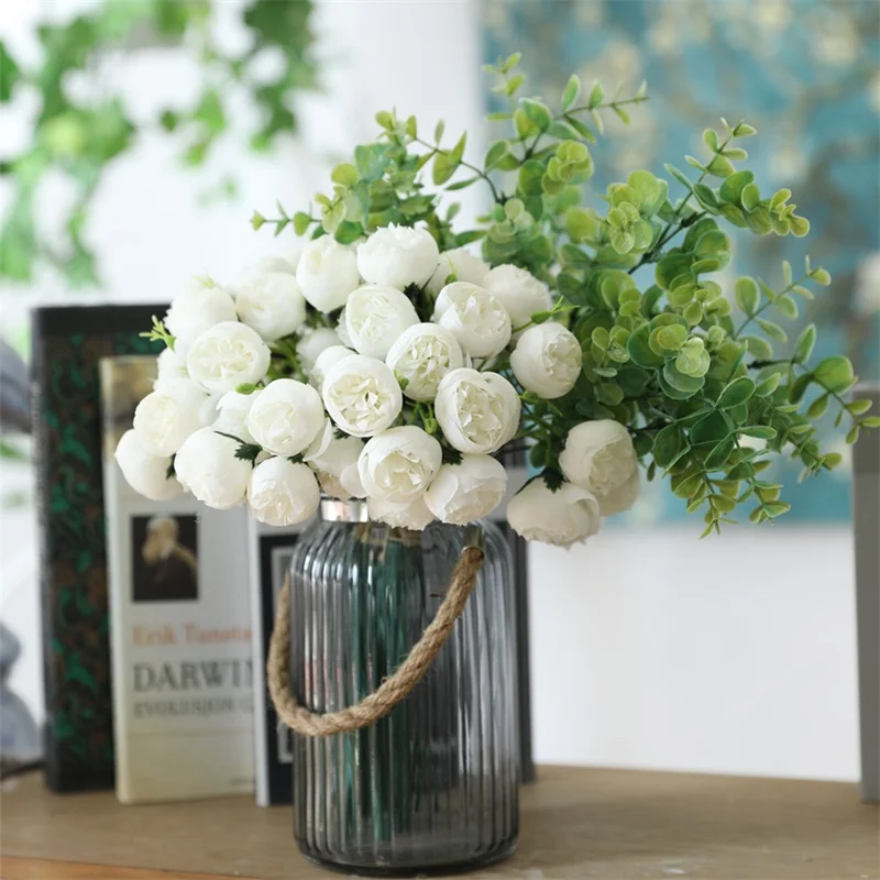 

27 Heads Artificial Silk Tea Rose Flower Bouquet Wedding Bride Holding Home Decoration Craft Fake Flower Floral Bouquet
