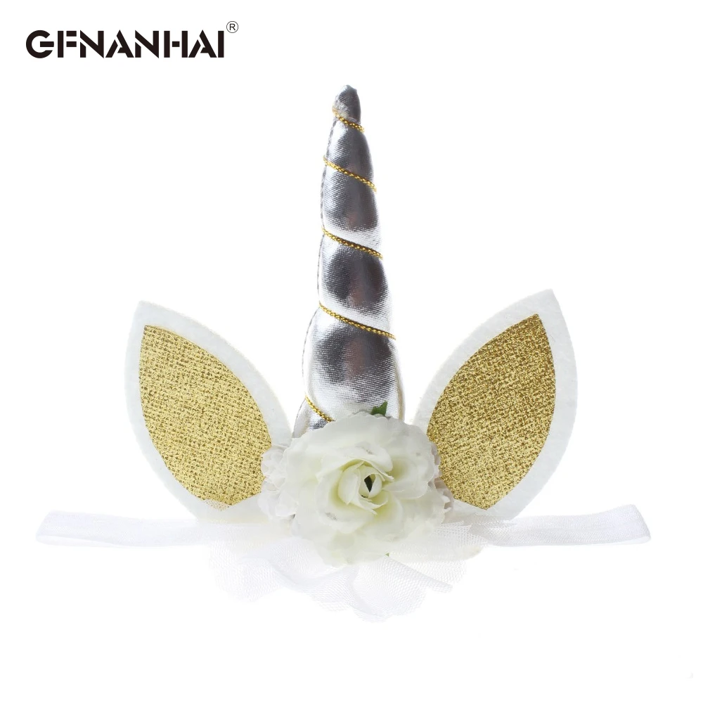 1 шт. 16 см милый эластичный цветок кружево единорог рог украшение для девочек