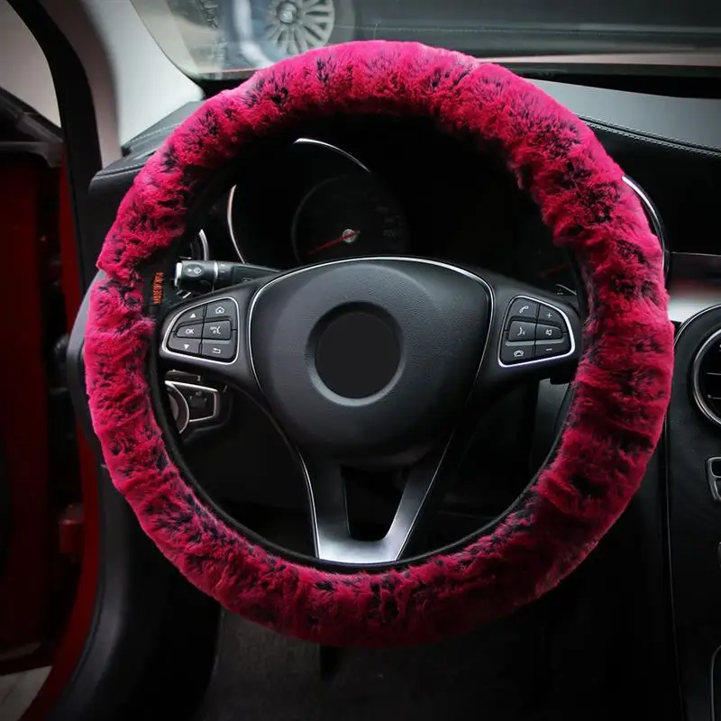 Red Универсальное Украшение для салона автомобиля, чехол на руль, мягкий плюшевый теплый Автомобильный руль на руль для зимы - Название цвета: Red