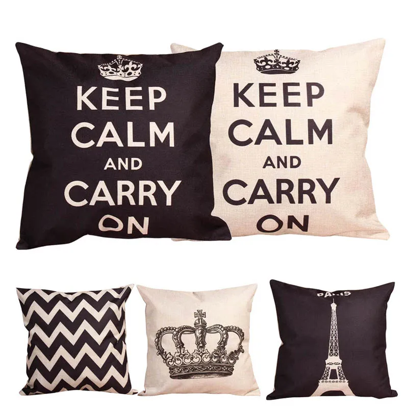 

43cm x 43cm Fashion Home Decorative Linen Cotton Blended Crown Throw Pillow Case 5 Styles"Keep Calm And Carry On"
