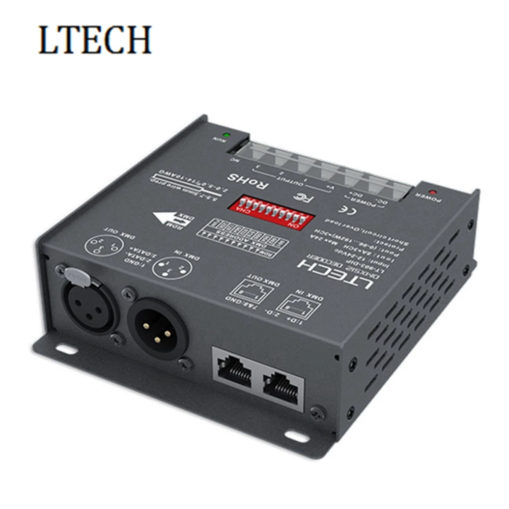 Новый LTECH светодиодный декодер DMX 3 канала CV DC12 24V вход 8A * 3CH Max 24A 576 Вт Выход XLR 3/RJ45