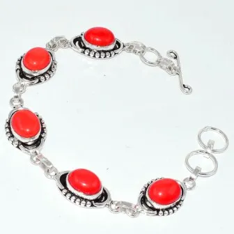 

Coral Bracelet Silver Overlay Over Copper , 19.9 cm, B3202