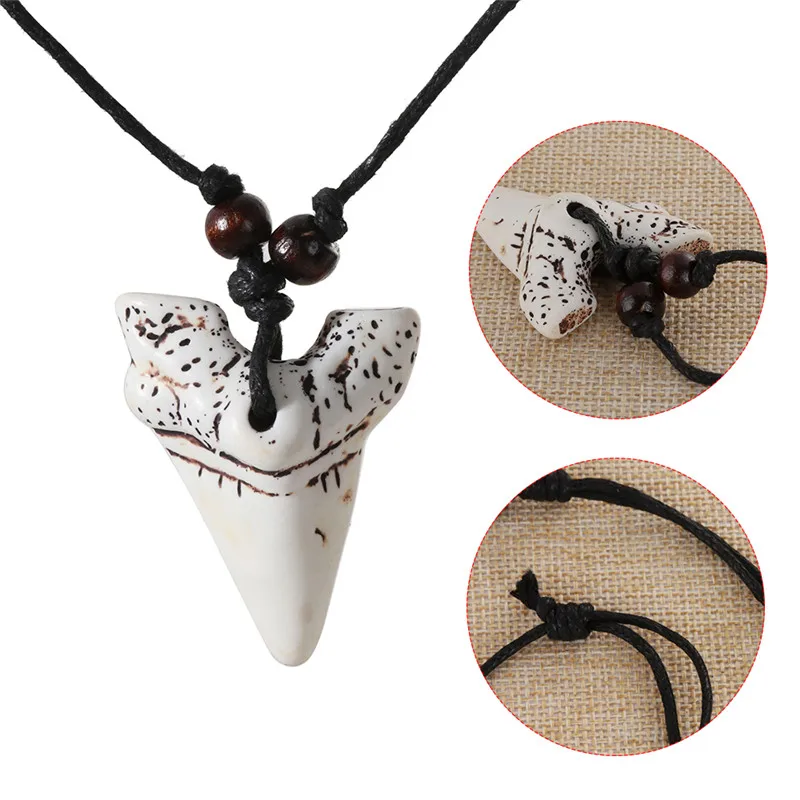 adjustable rope chains handmade resin shark teeth necklaces for women men traveling ethnic necklace fj825 | Украшения и