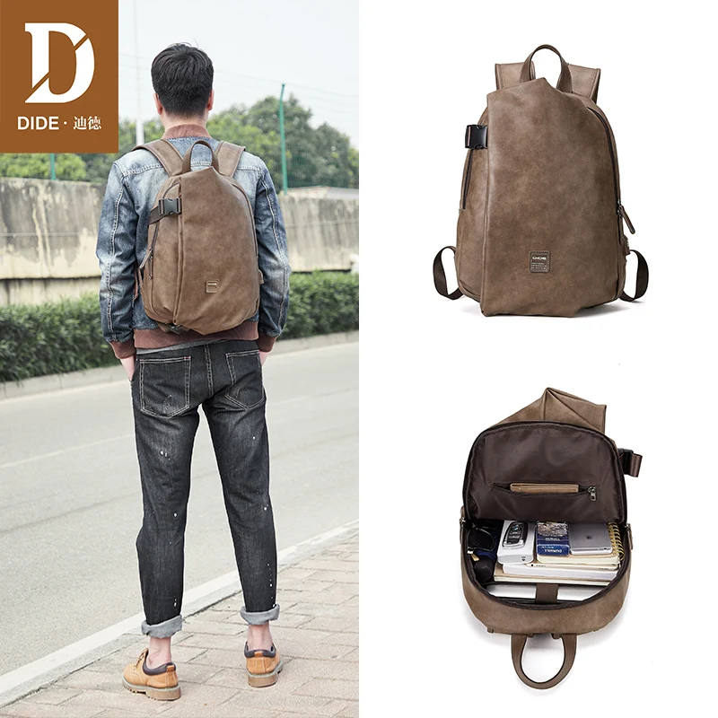 

DIDE New Brand Men PU Leather Backpack Vintage Daypack USB interface Travel Teenager Backpack bag male bagpack mochila