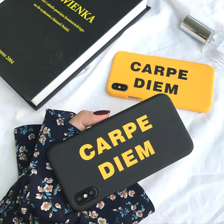 Простой Шелковый чехол CARPE DIEM с буквенным принтом для iPhone 6 6s 7 8 X фиолетовый