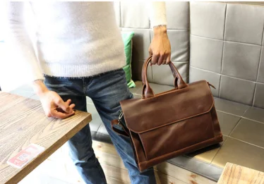 brown Роскошные винтажные мужские портфели, сумки, коммерческие деловые сумки, дизайнерские мужские сумки на плечо,, сумки для ноутбука - Цвет: brown