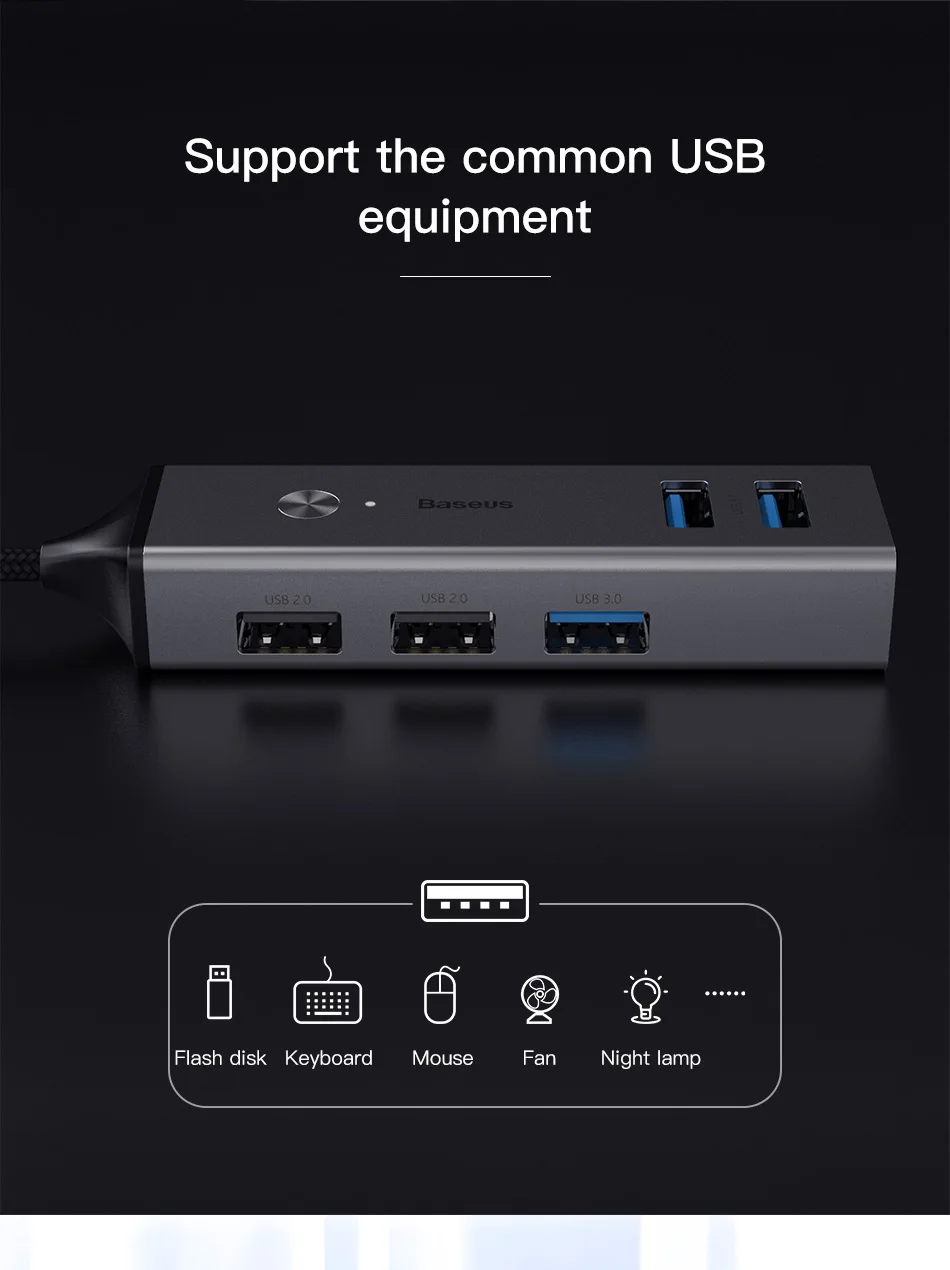 Baseus Мульти USB 3,0 2,0 USB C концентратор Тип C концентратор 5 Порты и разъёмы концентратор USB type C адаптер с индикатором светильник для Macbook Pro ноутбук компьютер
