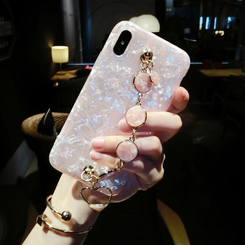Для iPhone 6 6s 7 8 plus X Роскошный милый браслет с цепочкой в виде ракушек для девочек