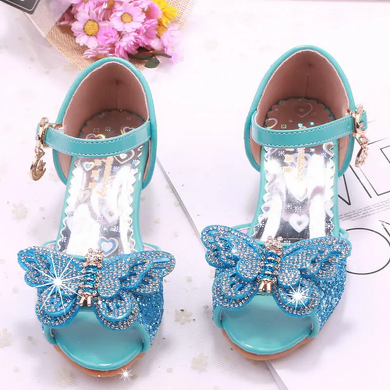 

Brand kids girls sandals high heel children shoes summer princess sandal butterfly shoes wedding party shoes dress girl shoe