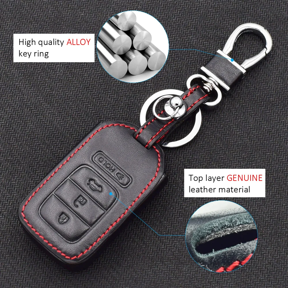 Leather Car Key Case For Honda Crider Accord Civic 4 Buttons Smart Remote Fobs Cover Keychain Bag Protector Auto Accessories