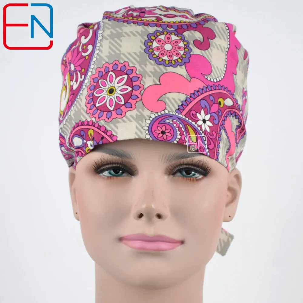 

long hair scrub hats for female 100% cotton print fibre with sweatband