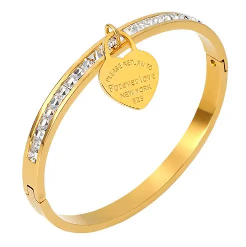 gold color Модные браслеты из нержавеющей стали CZ Lover Браслеты для женщин Кристалл Золотое покрытие Браслет Модные женские ювелирные изделия для девочек - Окраска металла: gold color