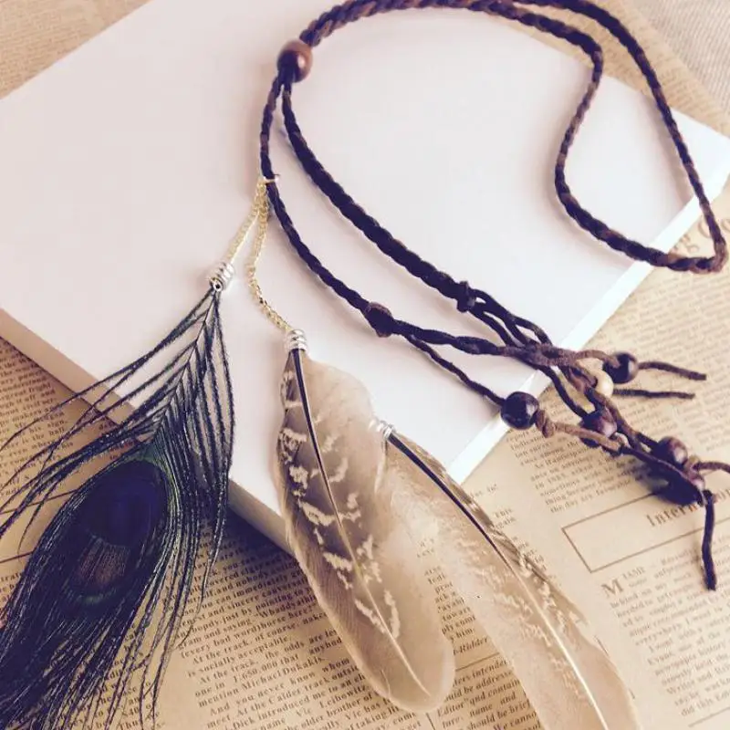 Women Summer Hair Jewelry Feather Headband Handmade Bohemia Peacock Headdress Vintage Head Piece Boho Tribal Indian | Украшения и