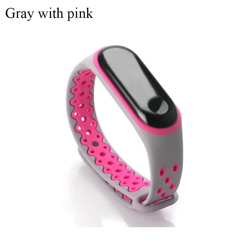 Gray with pink Boorui mi Band 3 ремешок спортивные силиконовые часы наручные браслет mi Band 3 ремешок аксессуары двойной цвет удобный mi 3 ремень - Цвет: Gray with pink