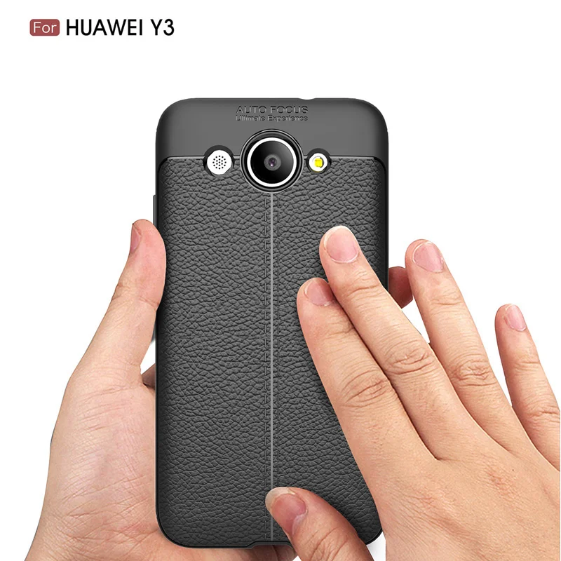 Задняя крышка чехол для Huawei Y3 2017 высокого качества Личи узор мягкий TPU Тонкий