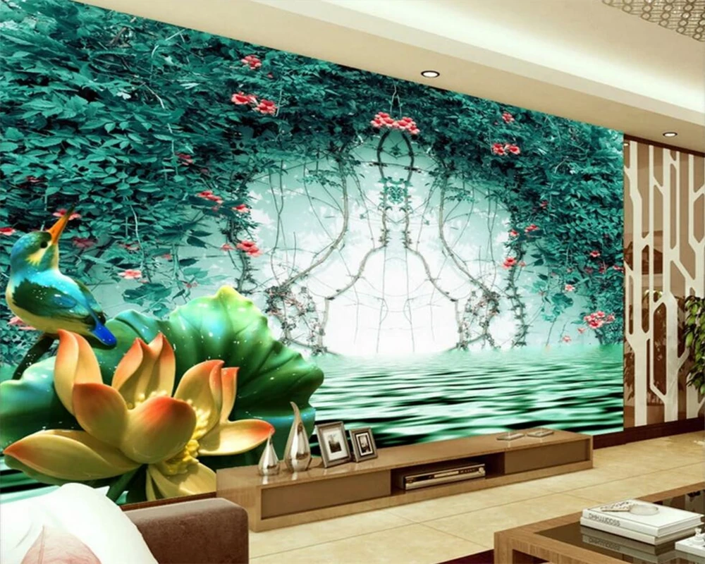 Обои Beibehang на заказ Зеленые Лозы отражение 3D космос фоновые обои для телевизора