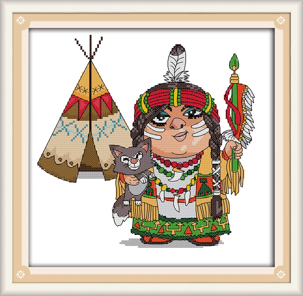 

Indian Counted Cross Stitch cartoon people 11CT Printed DMC colour 11ct 14ct 18ct Set DIY Cotton Kit Embroidery Needlework