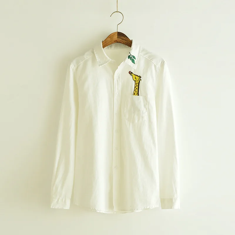 Японская хлопковая повседневная женская блузка с отложным воротником и длинным