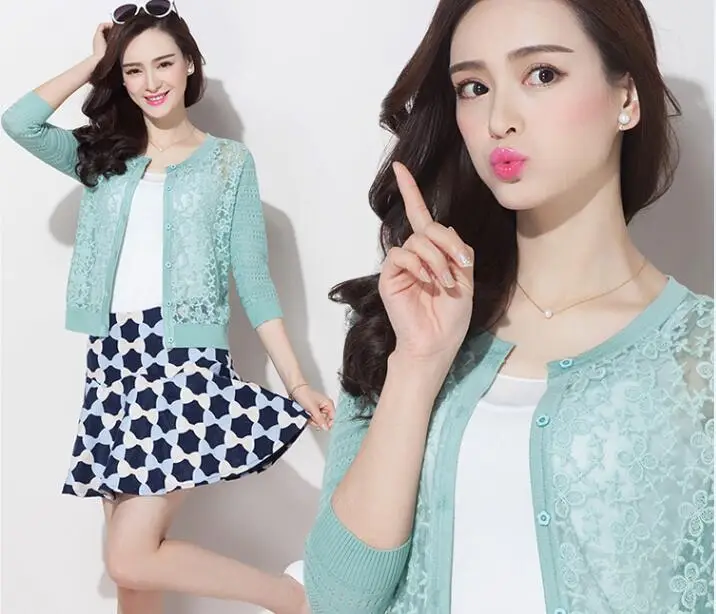 Новый весенний и летний женский кружевной кардиган Элегантный ажурный