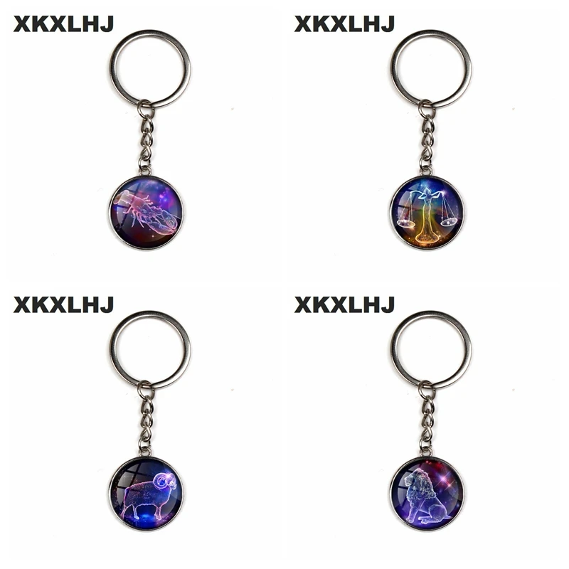 

XKXLHJ New 12 Constellation Art Picture Bump Glass Key Chain, Virgo, Leo, Aries, Gemini. Fashion Lady Lucky Keychain Jewelry