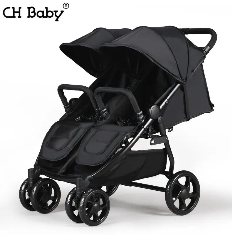 Chbaby двойная детская тележка с откидывающейся складной четырехколесный амортизатор с двумя ручками - Цвет: black