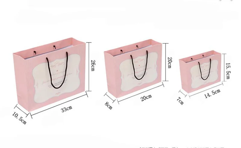10 упаковок бумажный пакет в розовую и зеленую полоску с ручкой упаковочный для