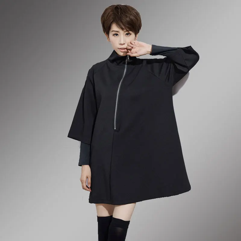 Женское платье с высоким воротником рукавом 2017 и молнией на подоле|big size women