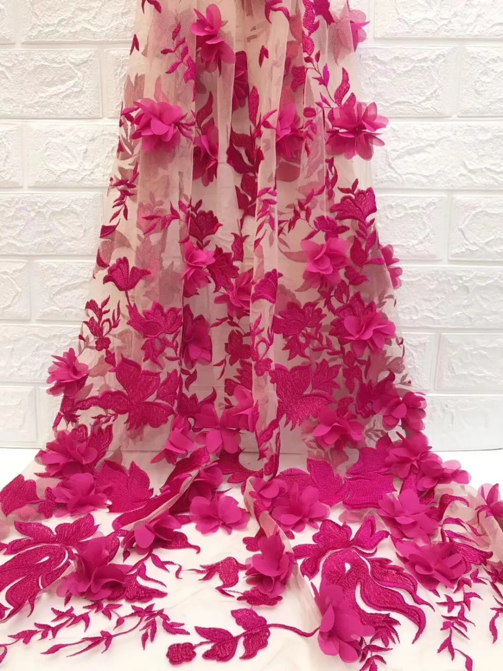 1 ярд ярко розовый 3d Шифоновый Цветок кружевная ткань красная Розетка