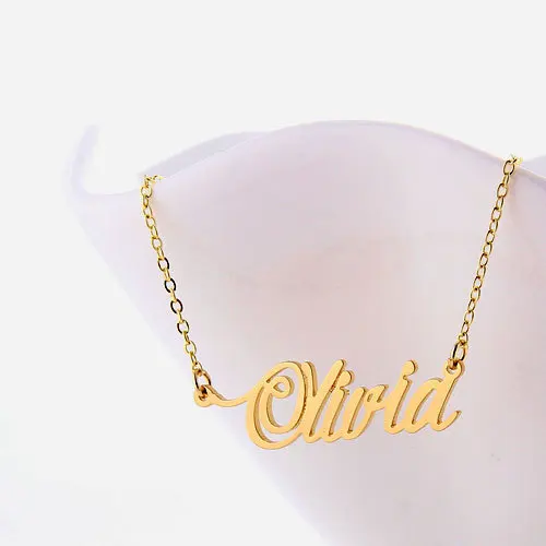 Женское Ожерелье с именной табличкой колье Оливии надписью золотой цвет