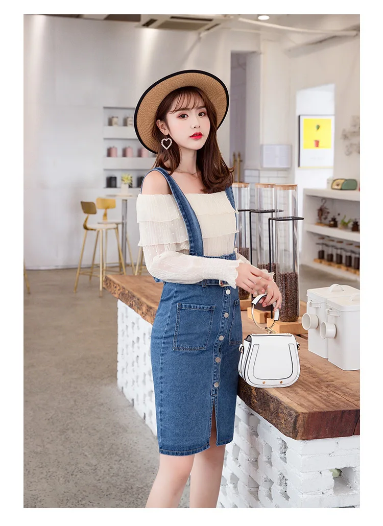 Women'S Skirt High Waist Suspender Denim Skirts With Sashes Spring Summer Elastic Student Jumper Overall Skirts Female