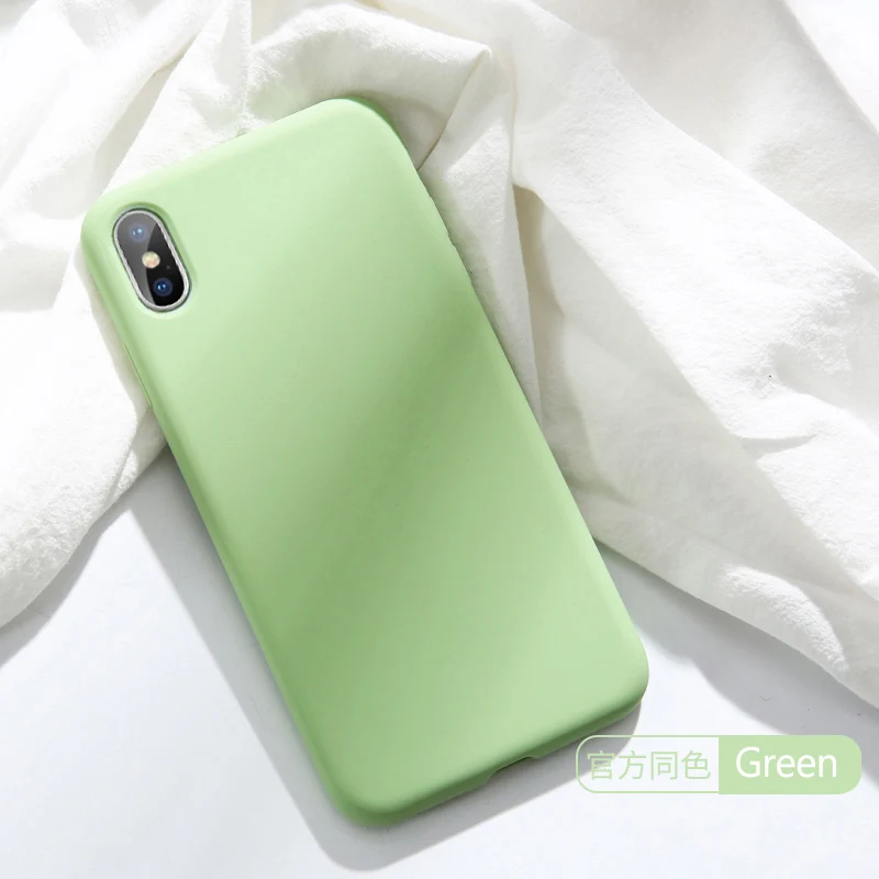 Зеленый Обновленный жидкий силиконовый чехол для iPhone 6, 6 S, 7, 8 Plus, X, XS, MAX, XR, 11 Pro, однотонный Мягкий силиконовый чехол-бампер - Цвет: Зеленый