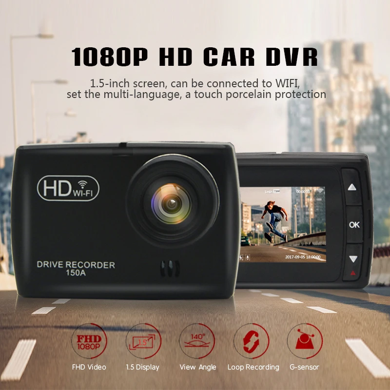 Junsun 1 5 &quotWifi Автомобильный видеорегистратор Камера HD 1080 P синхронный дисплей Dash Cam