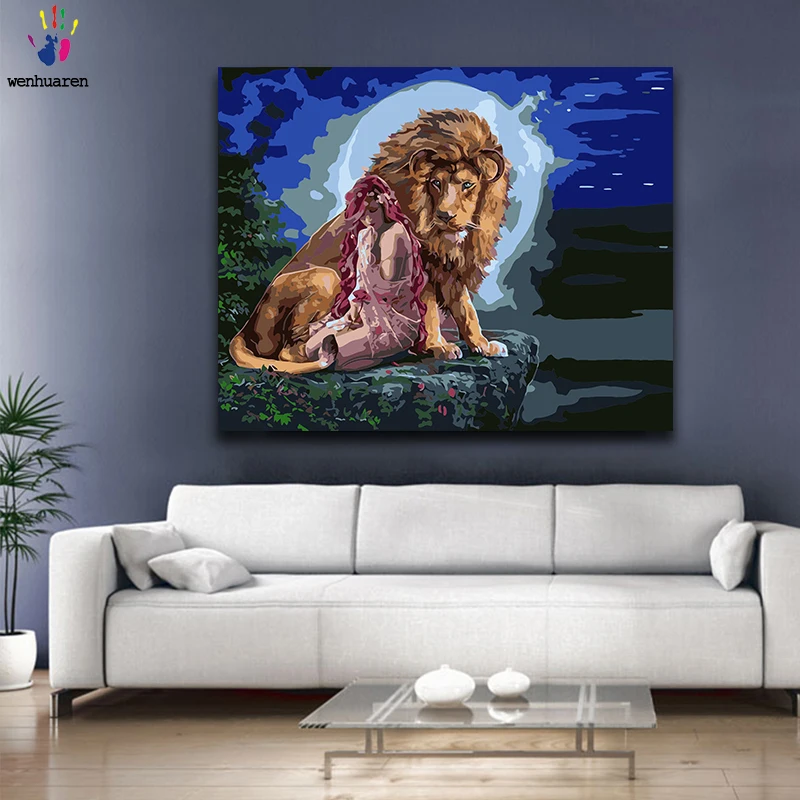 paint by number art painting numbers Human and animal Dolphin Eagle Lion Horse wolf Leopard Black cat diy gift Amusing | Дом и сад