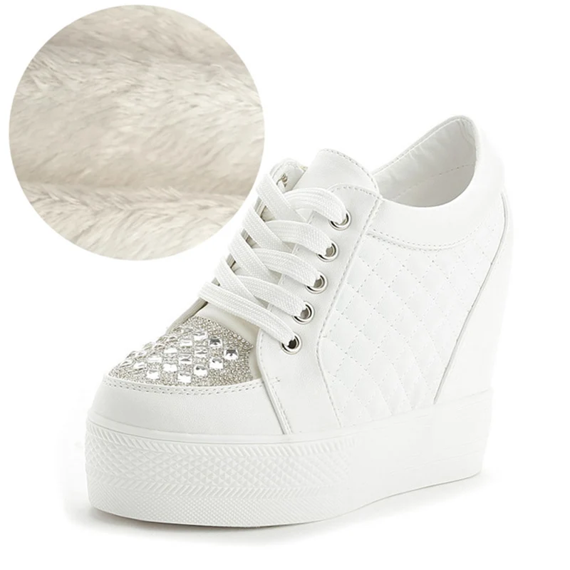 White winter Cuculus/; модные кроссовки; женская обувь на платформе; стразы; обувь, увеличивающая рост; брендовые кроссовки; милая обувь для студентов; 1116 - Цвет: White winter