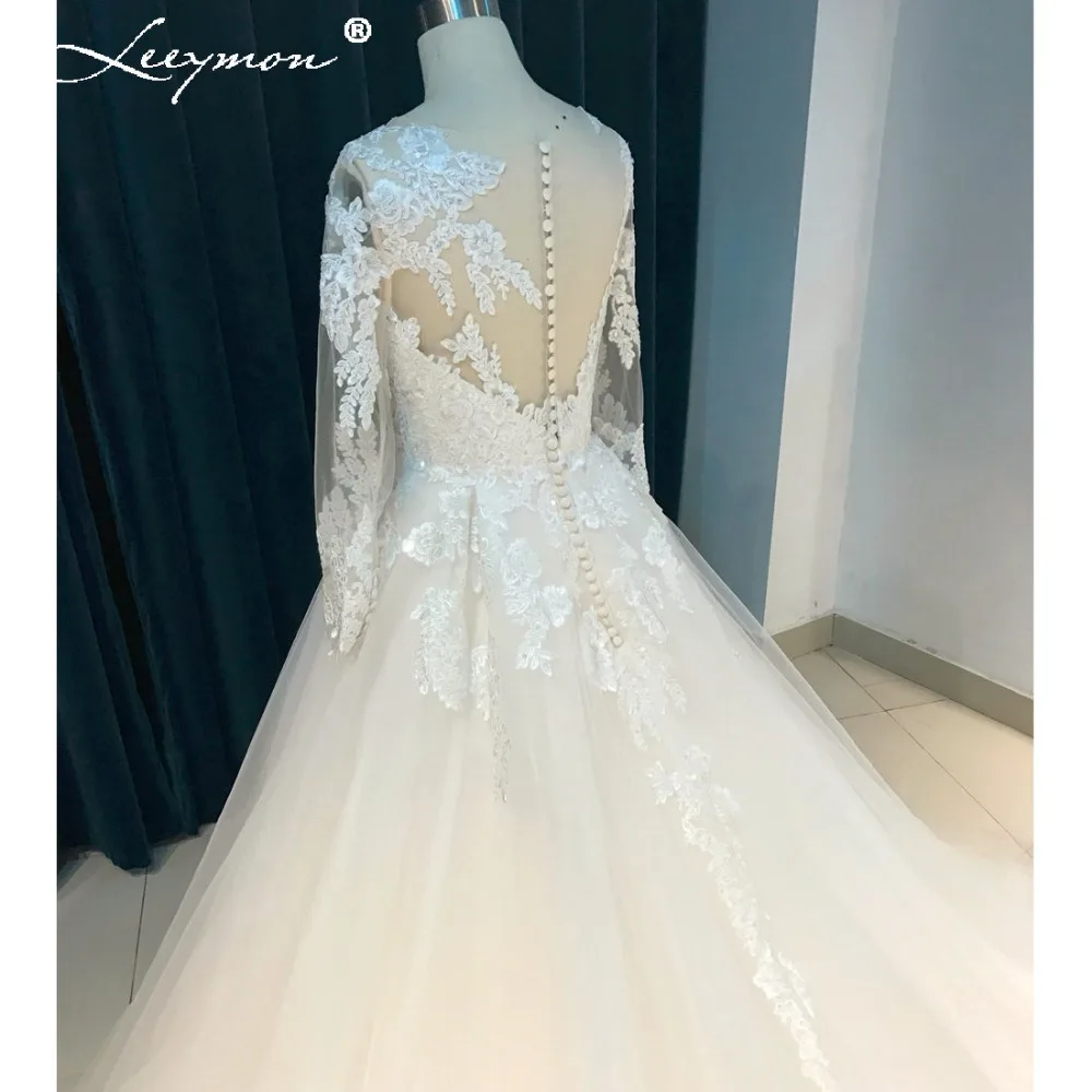 Leeymon с длинными рукавами кружева свадебное платье 2017 Sheer V обратно плюс размер Vestido