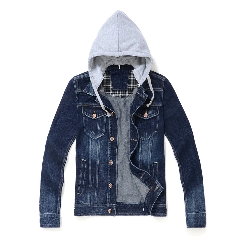 Denim Hooded Jean Jacket Men Long 