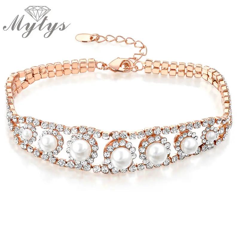 Mytys ослепительный браслет-цепочка с белым жемчугом и кристаллами 2017 модные