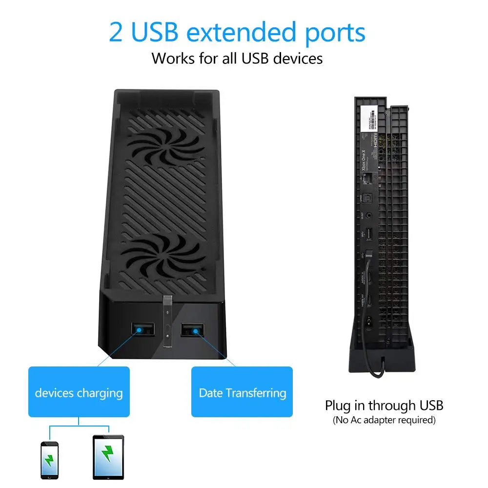 Охлаждающий вентилятор с 2 портами USB концентратор, охлаждающая подставка с вентилятором базовая поддержка с 6 нескользящей прокладкой для Xbox One X игровой Xbox One X консоль