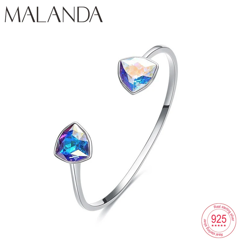 Браслеты Malanda с геометрическим кристаллом из 925 пробы серебра от Swarovski для женщин, модный открытый браслет, свадебные ювелирные изделия