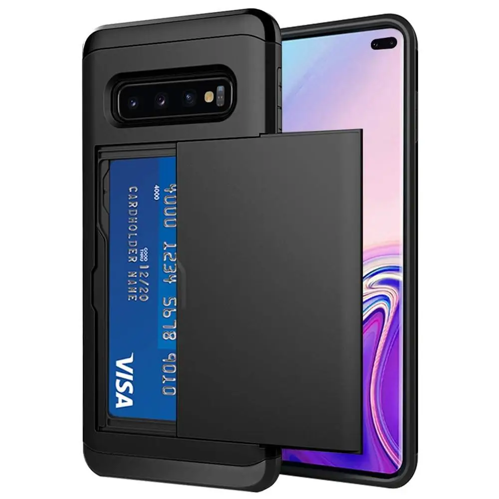 Black Для samsung Galaxy S10 Plus S9 S8 S7 S6 Edge S5 S10E S10 5G чехол горка Броня кошелек слоты для карт держатель чехол для samsung Note 9 8 - Цвет: Black